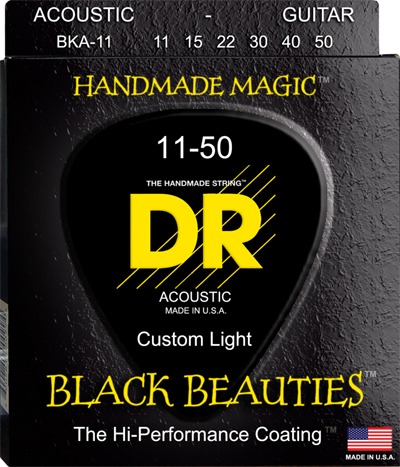DR BKA-11 Black Beauties Siyah Akustik Gitar Teli (Custom Light 11-50) küçük görsel 2