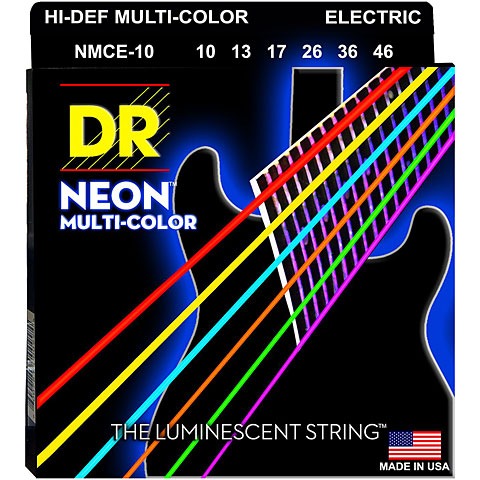 DR NMCE-10 Hi-Def Neon Multi Color Çok Renkli Elektro Gitar Teli (Medium 10-46)