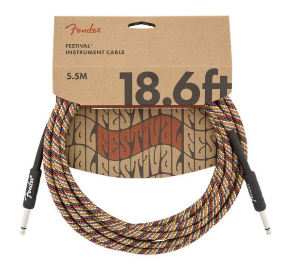 Fender Festival Düz/Düz Uçlu 5.5m Pure Hemp Rainbow Enstrüman Kablosu
