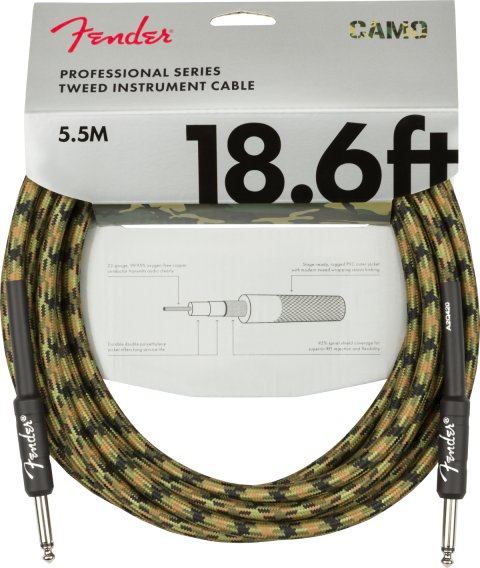Fender Professional Düz/Düz Uçlu 5.5M Woodland Camo Enstrüman Kablosu küçük görsel 3