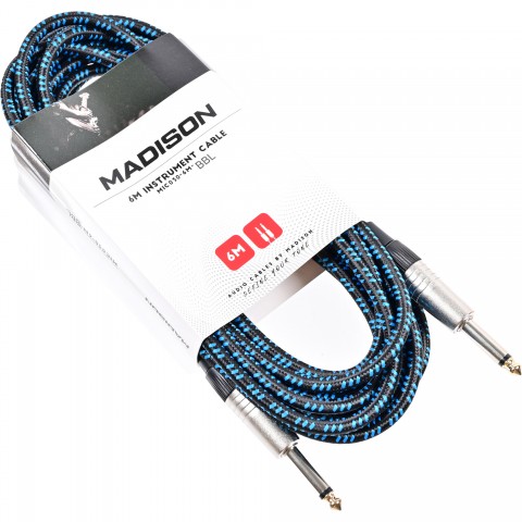 Madison Örgülü Kumaş Gitar Kablosu 6 Metre- SİYAH MAVİ ÇİZGİLİ küçük görsel 3