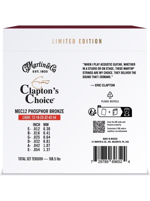 Martin MEC12LTD20 Eric Clapton's Choice Phosphor Bronze Akustik Gitar Teli (12-54) küçük görsel 4