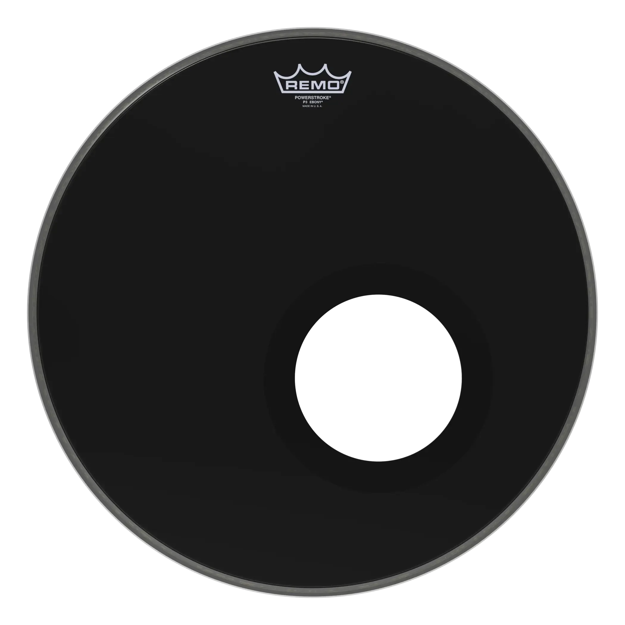 REMO POWERSTROKE® 3 EBONY® 18 İnç Siyah Delikli Bas Davul Derisi küçük görsel 2