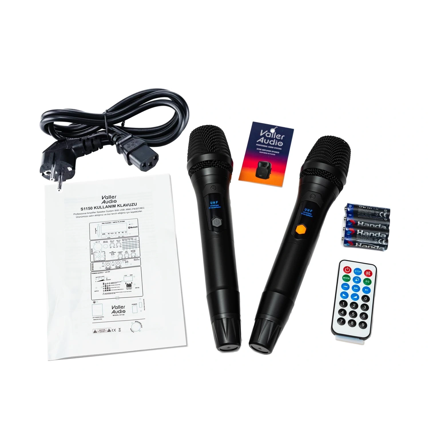 Valler S1150 Portatif Taşınabilir Aktif Amfi Hoparlörlü Kablosuz Çift El Mikrofonlu Ses Sistemi küçük görsel 3
