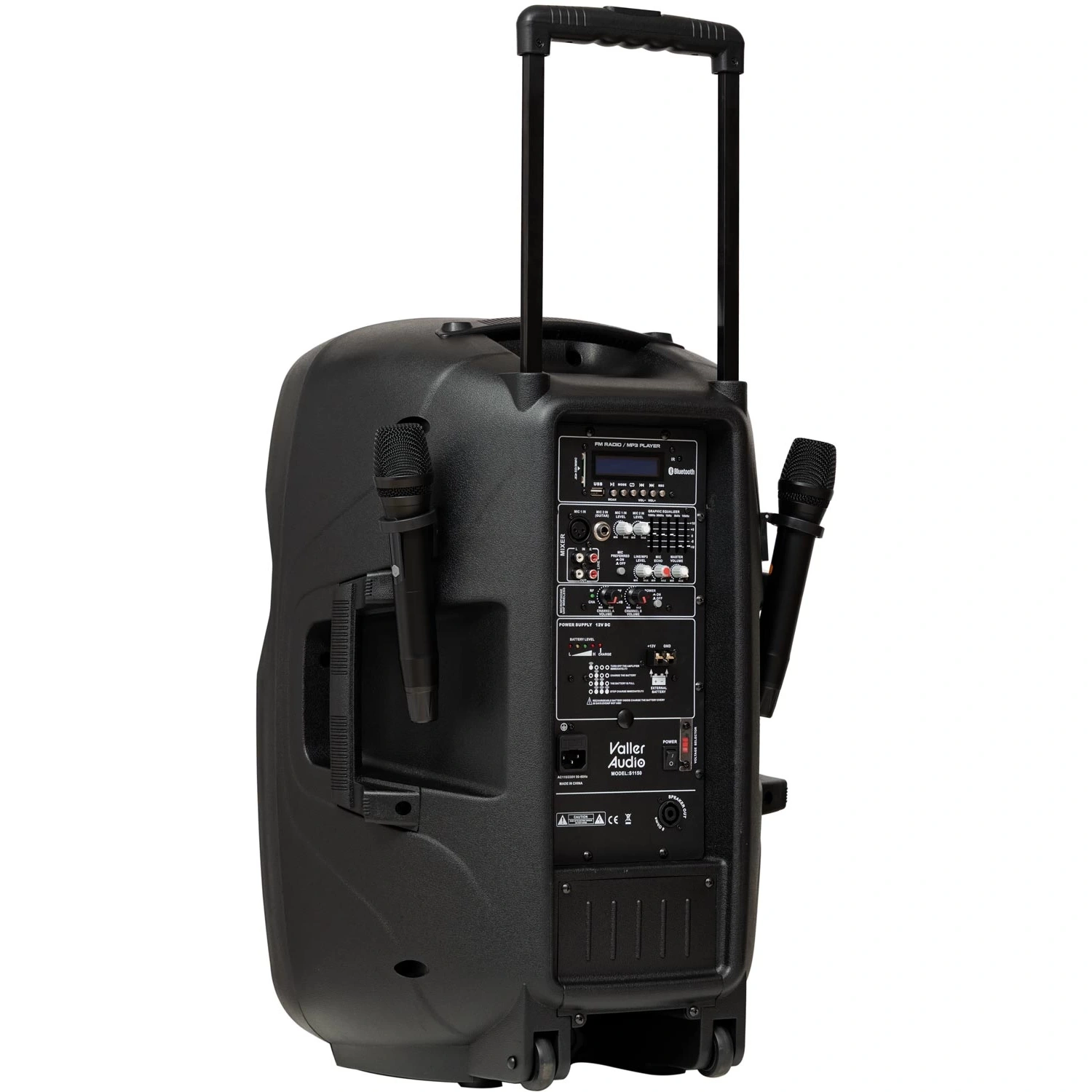 Valler S1150 Portatif Taşınabilir Aktif Amfi Hoparlörlü Kablosuz Çift El Mikrofonlu Ses Sistemi küçük görsel 6